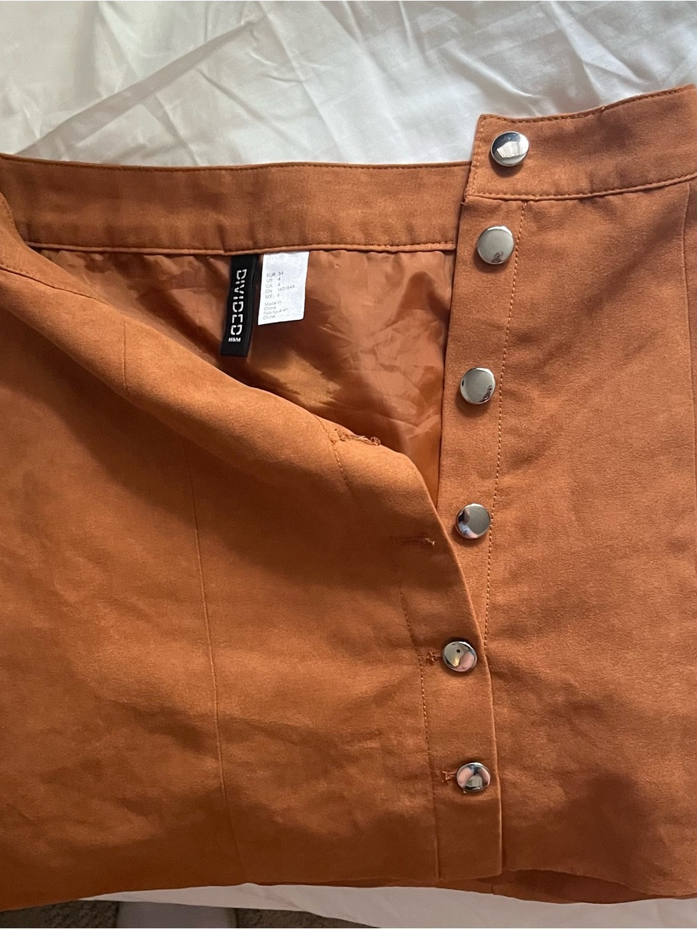 H&M Rust-Orange Button-Front Mini Skirt